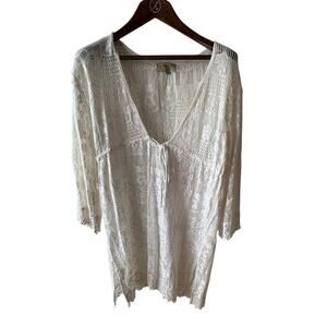 Women's M Iconique Italy Crochet Lace Swim Cover Up Embroidered Birds Cotton